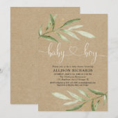 Baby shower uitnodiging jongen rustic kraft greene (Voorkant / Achterkant)