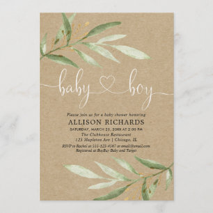 Baby shower uitnodiging jongen rustic kraft greene