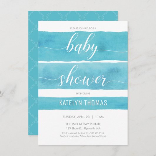 Baby shower Uitnodiging, jongen, Waterverf uitnodi Kaart (Voorkant / Achterkant)