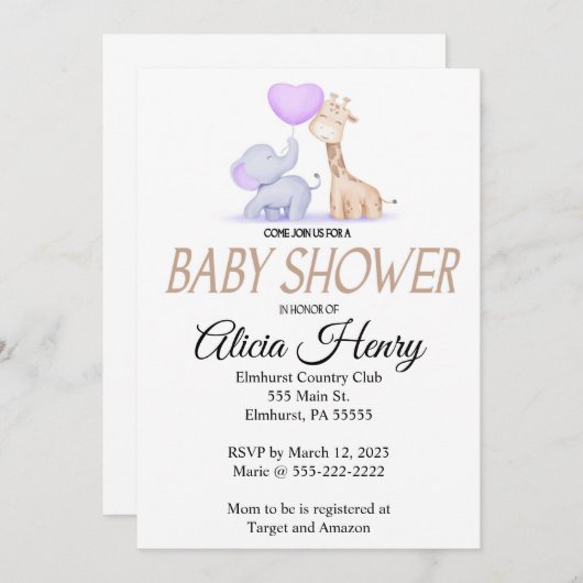 Baby shower-uitnodiging kaart (Voorkant / Achterkant)