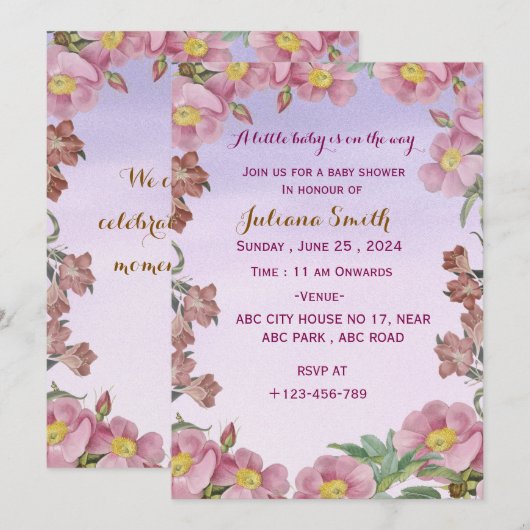 Baby shower-uitnodiging kaart (Voorkant / Achterkant)