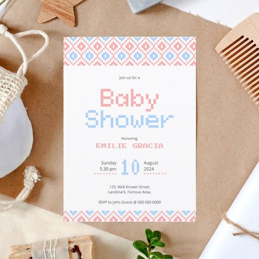 Baby shower Uitnodiging Kaart | Pixelweven