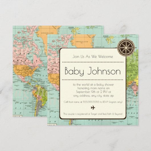 Baby shower Uitnodiging - Kaart Thema (Voorkant / Achterkant)