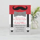 baby shower uitnodiging klein man rood grijs (Staand voorkant)