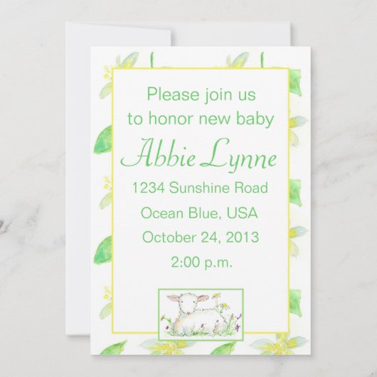 Baby shower Uitnodiging Lam Boerderij Dierentekeni (Achterkant)