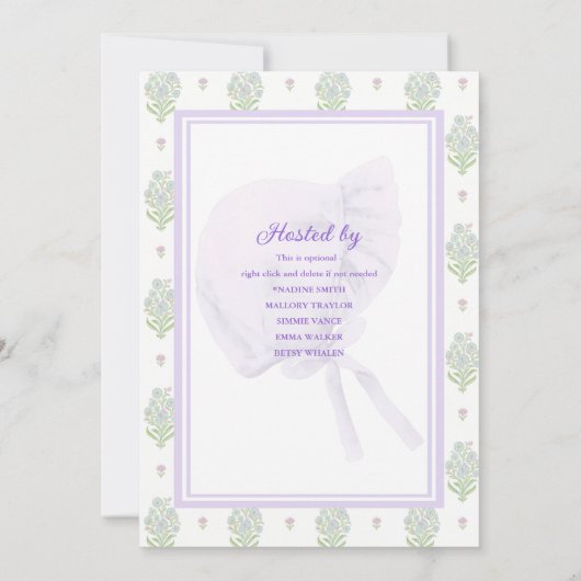 Baby shower Uitnodiging Lavendel met Bonnet (Achterkant)