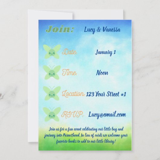 Baby shower-uitnodiging leidt tot genderneutraal g kaart (Achterkant)