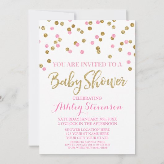 baby shower Uitnodiging Licht Roze Gold Confetti (Achterkant)