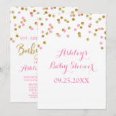 baby shower Uitnodiging Licht Roze Gold Confetti (Voorkant / Achterkant)