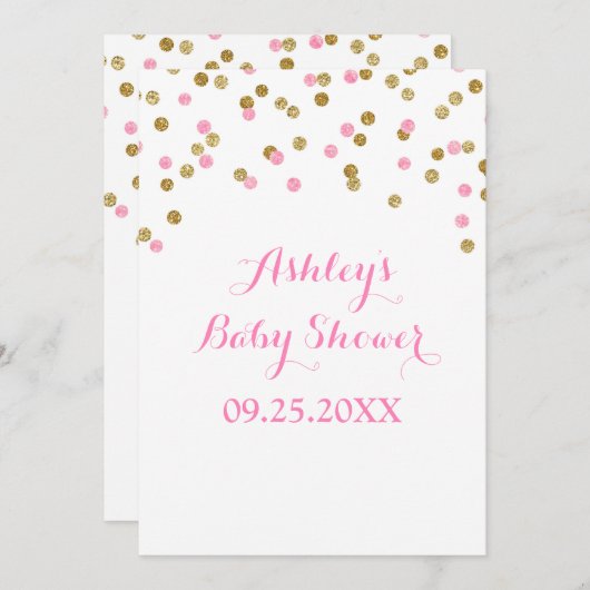 baby shower Uitnodiging Licht Roze Gold Confetti (Voorkant / Achterkant)