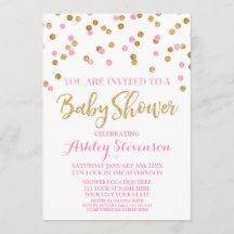 baby shower Uitnodiging Licht Roze Gold Confetti