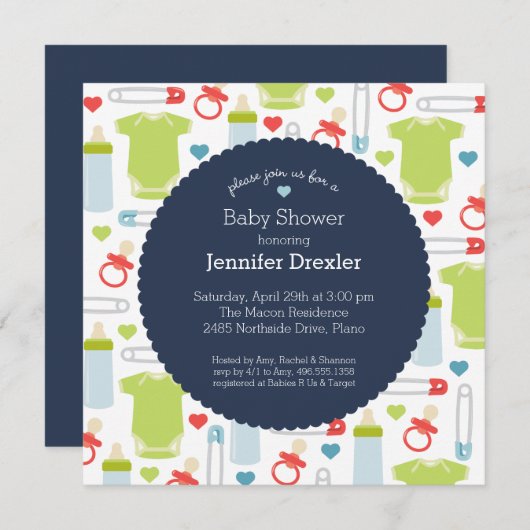 Baby shower Uitnodiging marine (Voorkant / Achterkant)