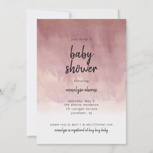 Baby shower Uitnodiging Meisje Blush Ombre Modern (Voorkant)