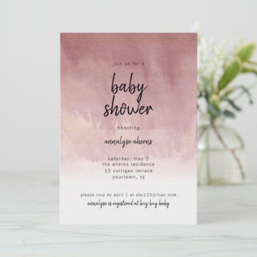 Baby shower Uitnodiging Meisje Blush Ombre Modern (Staand voorkant)