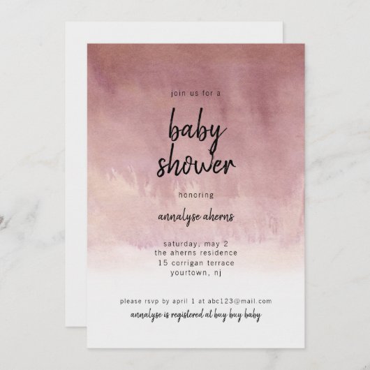 Baby shower Uitnodiging Meisje Blush Ombre Modern (Voorkant / Achterkant)