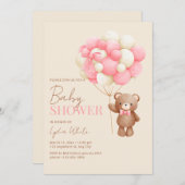 Baby shower Uitnodiging Meisje, Roze Baby Teddybee (Voorkant / Achterkant)