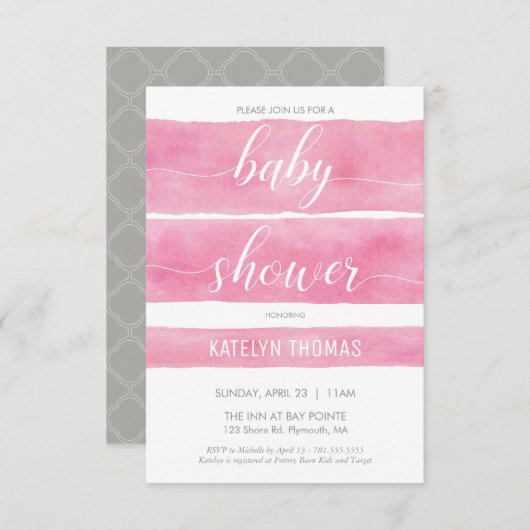 Baby shower uitnodiging, meisje, Waterverf, Custom Kaart (Voorkant / Achterkant)