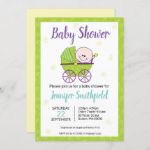Baby shower Uitnodiging met Baby Carriage