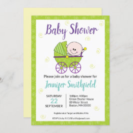 Baby shower Uitnodiging met Baby Carriage