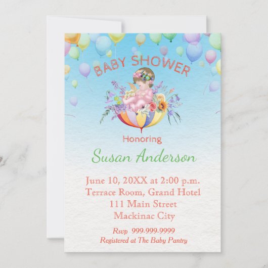 Baby shower Uitnodiging met Baby in Paraplu (Voorkant)