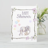 baby shower Uitnodiging met Baby olifant (Staand voorkant)