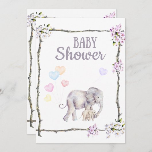 baby shower Uitnodiging met Baby olifant (Voorkant / Achterkant)