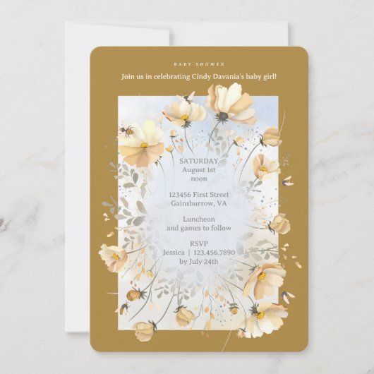 Baby Shower Uitnodiging met Bijenweide (Voorkant)