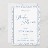 Baby Shower-uitnodiging met blauwe botanische lijn Kaart (Voorkant)