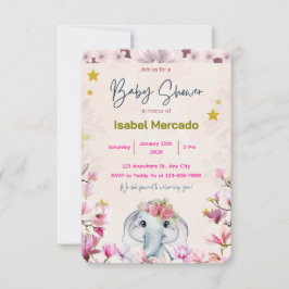 Baby Shower Uitnodiging met Bloemige Olifant.