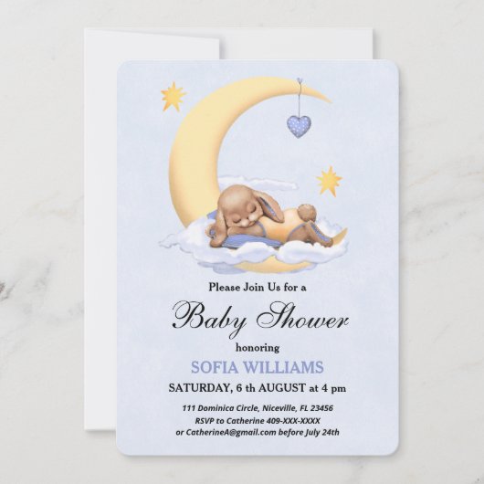 Baby shower uitnodiging met bunny. (Voorkant)