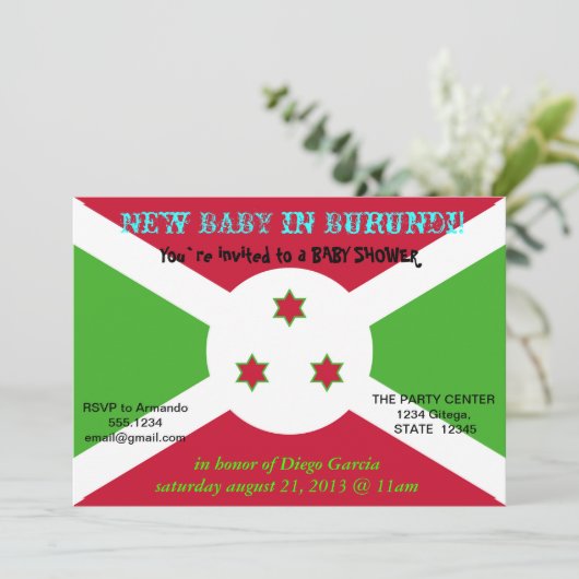 Baby shower Uitnodiging met Burundese vlag (Staand voorkant)