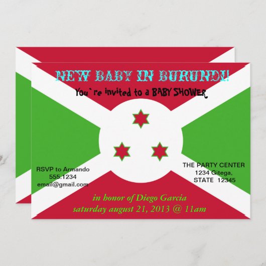 Baby shower Uitnodiging met Burundese vlag (Voorkant / Achterkant)