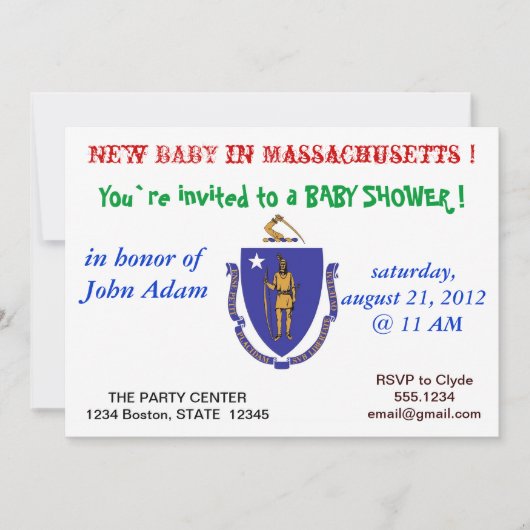 Baby Shower Uitnodiging met de Vlag van Massachuse (Voorkant)