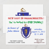Baby Shower Uitnodiging met de Vlag van Massachuse (Voorkant / Achterkant)