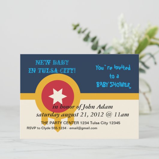 Baby shower Uitnodiging met de vlag van Tulsa, Ver (Staand voorkant)