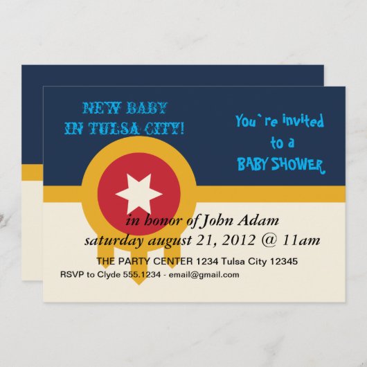 Baby shower Uitnodiging met de vlag van Tulsa, Ver (Voorkant / Achterkant)