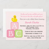 baby shower-uitnodiging met Duckie- en ABC-blokken Kaart (Voorkant / Achterkant)