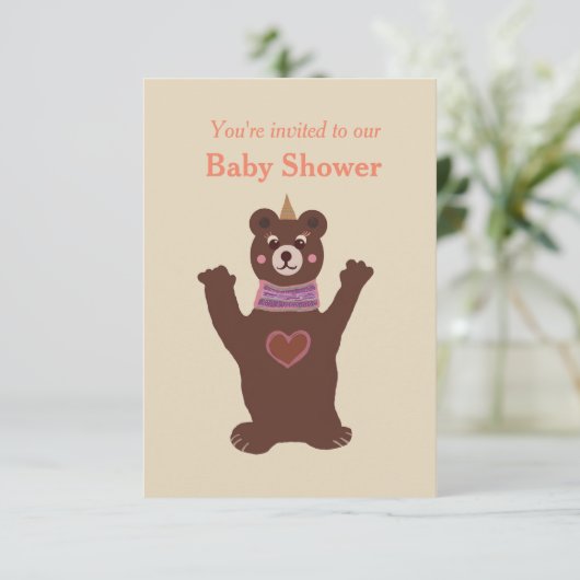 Baby shower uitnodiging met een beer (Staand voorkant)