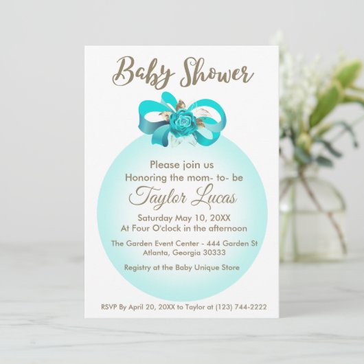 Baby shower Uitnodiging met een Blue Balloon & Bow (Staand voorkant)