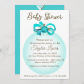 Baby shower Uitnodiging met een Blue Balloon & Bow (Voorkant / Achterkant)