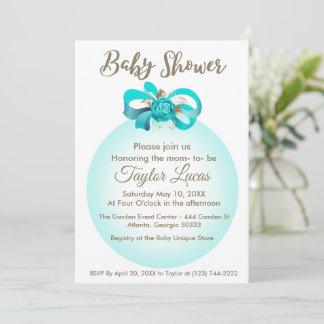 Baby shower Uitnodiging met een Blue Balloon & Bow