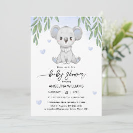 Baby shower uitnodiging met een knuffel koala.