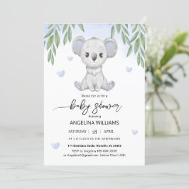 Baby shower uitnodiging met een leuke koala.