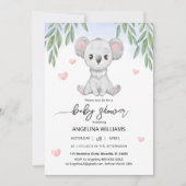 Baby shower uitnodiging met een leuke koala. (Voorkant)