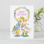 Baby shower uitnodiging met eend en kuiken (Staand voorkant)