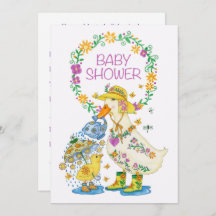 Baby shower uitnodiging met eend en kuiken