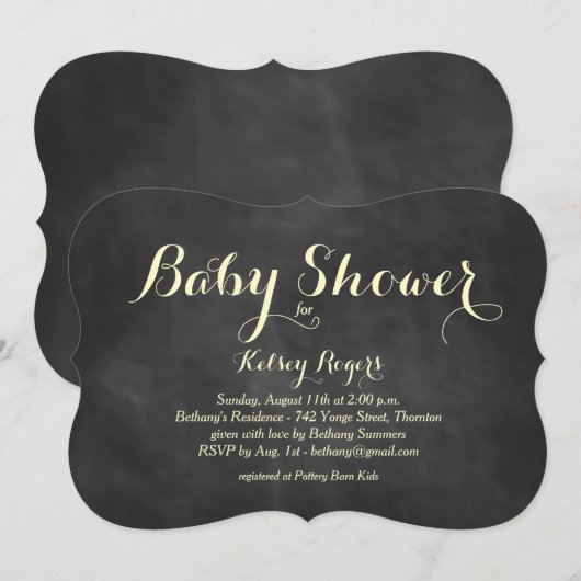 Baby shower-uitnodiging met geel chrokbord kaart (Voorkant / Achterkant)