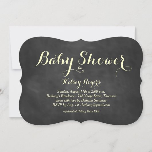 Baby shower-uitnodiging met geel chrokbord kaart (Voorkant)