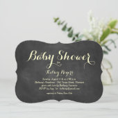 Baby shower-uitnodiging met geel chrokbord kaart (Staand voorkant)