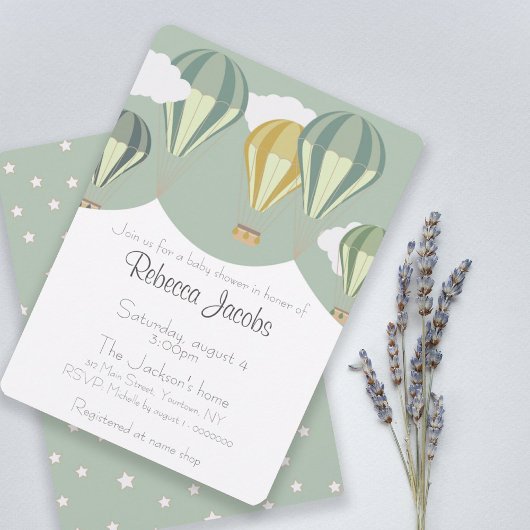 Baby shower Uitnodiging met heteluchtballonnen